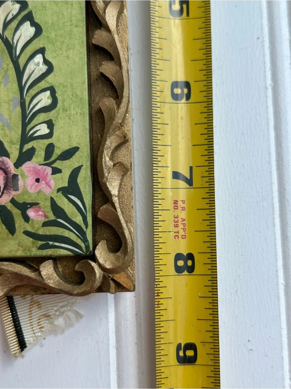 Hand-Painted Frame Olive Green Pink Floral Picture Carved Made in India 8x8
